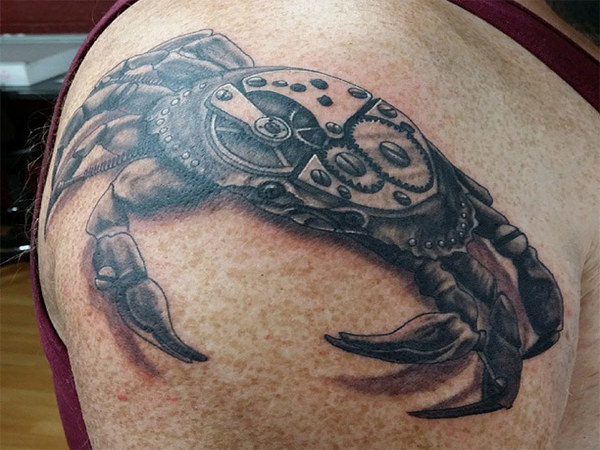 Mechanical Crab Tattoo On Shoulder