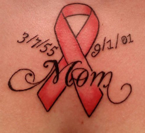 Memorial Pink Ink Cancer Ribbon Tattoo Design