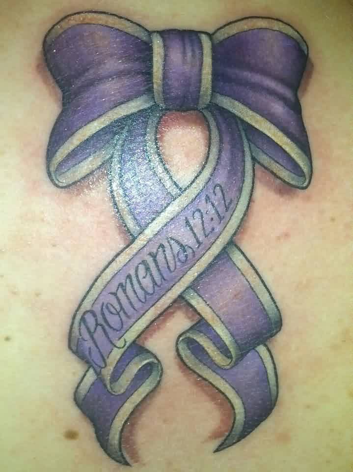 Memorial Purple Ribbon Bow Tattoo Stencil