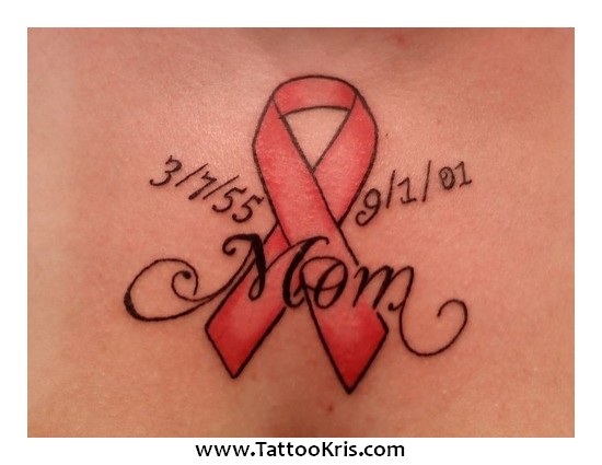 Memorial Scroll Cancer Ribbon Tattoo Design