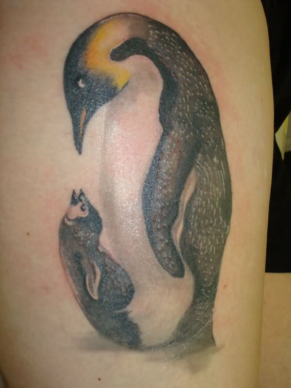 Mother And Baby Penguin Tattoo