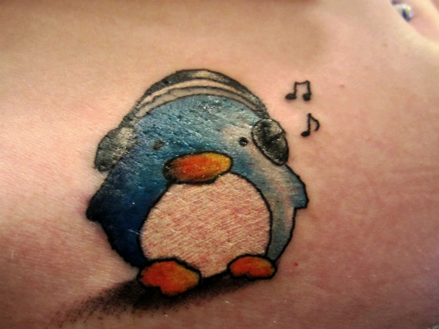 Music Penguin Tattoo by Peak Boo Britt