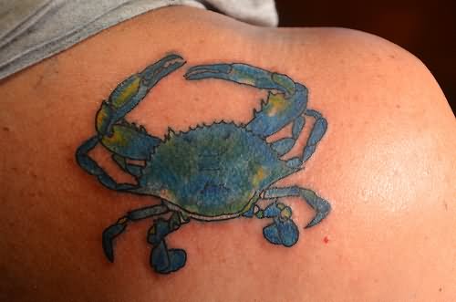 Nice Blue Crab Chest Tattoo