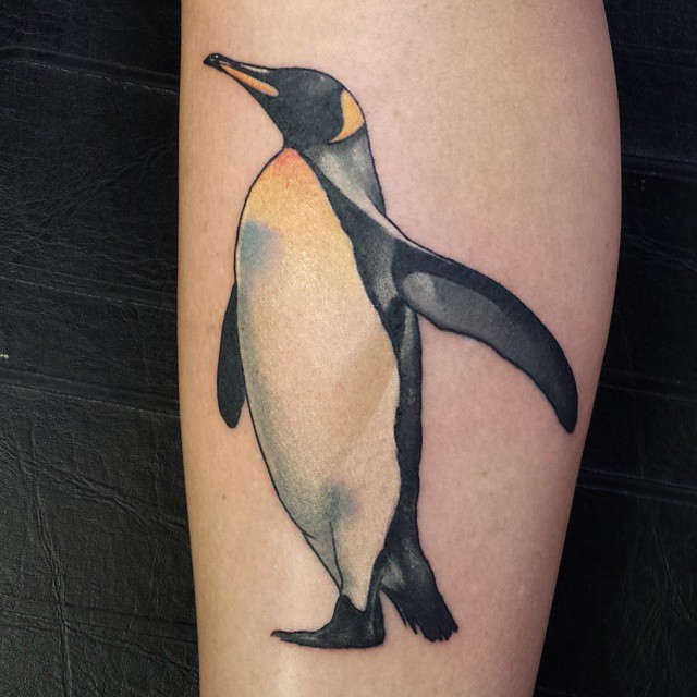 Nice Color Ink Penguin Tattoo On Sleeve