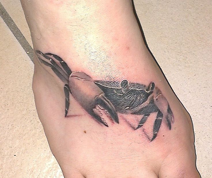 Nice Grey 3D Crab Tattoo On Right Foot