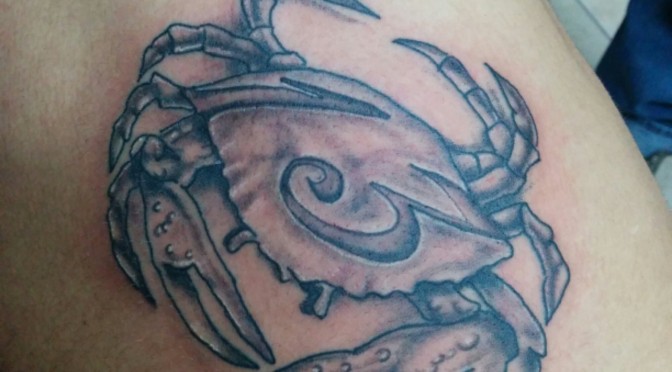 Nice Grey Crab With 3 Number Tattoo