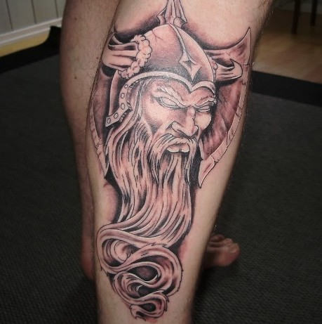 Nice Viking Tattoo On Right Leg