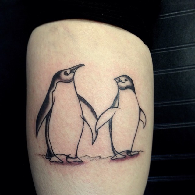 Outline Penguin Couple Tattoo