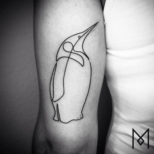 Outline Penguin Tattoo On Bicep