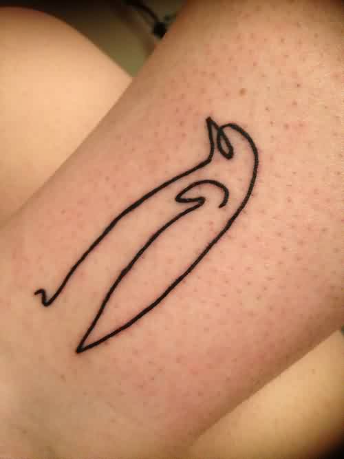 Outline Penguin Tattoo On Leg Sleeve
