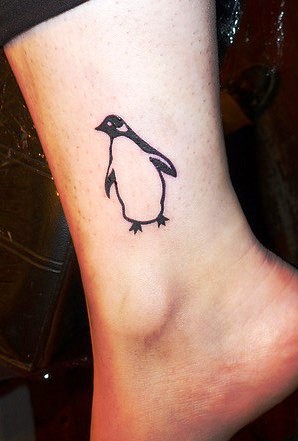 Outline Penguin Tattoo On Side Leg