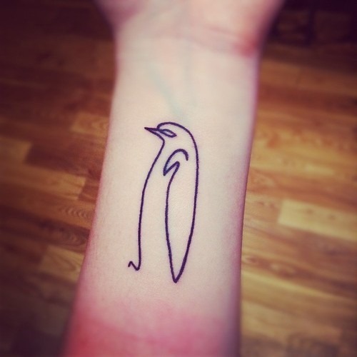 Outline Simple Penguin Tattoo On Forearm