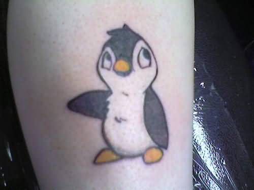 Penguin Cartoon Tattoo On Leg