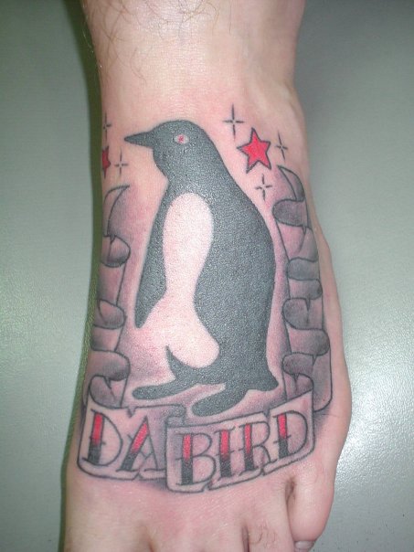 Penguin Tattoo On Left Foot