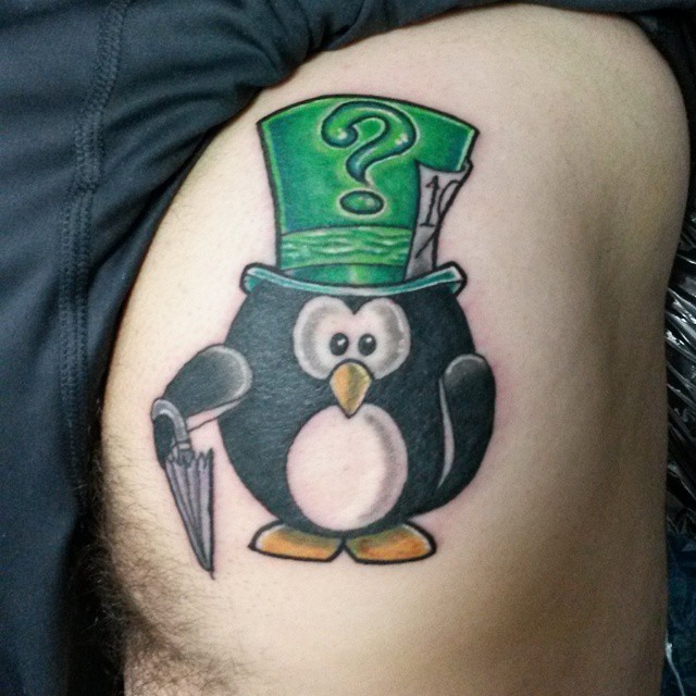 Penguin With Green Hat Tattoo