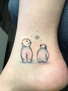 Polar Bear And Penguin Tattoo On Ankle