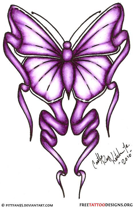 Purple Butterfly With Ribbon Tattoo Design