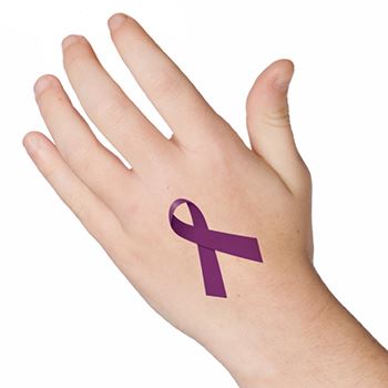 Purple Cancer Ribbon Tattoo On Hand