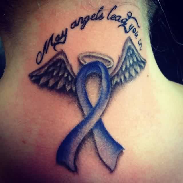 Purple Cancer Ribbon With Wings  Tattoo Design