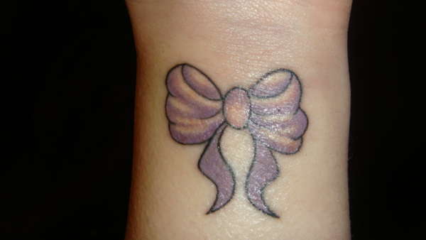 Purple Ribbon Bow Tattoo Design For Wrist