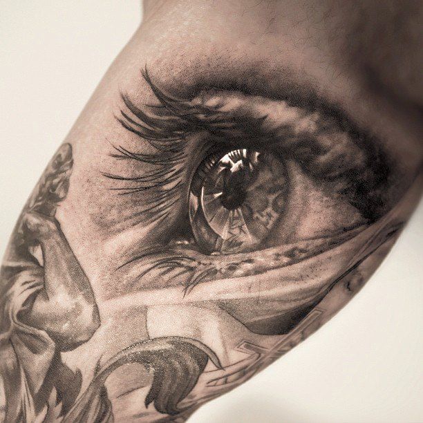 Realistic 3D Eye Tattoo Design For Bicep