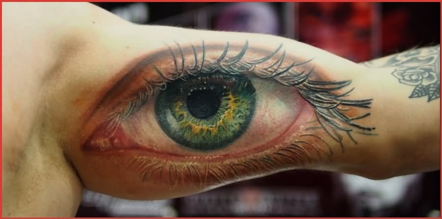 Realistic 3D Eye Tattoo On Bicep