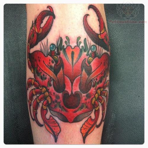 Red Ink Crab Tattoo by Alberto Cuadra