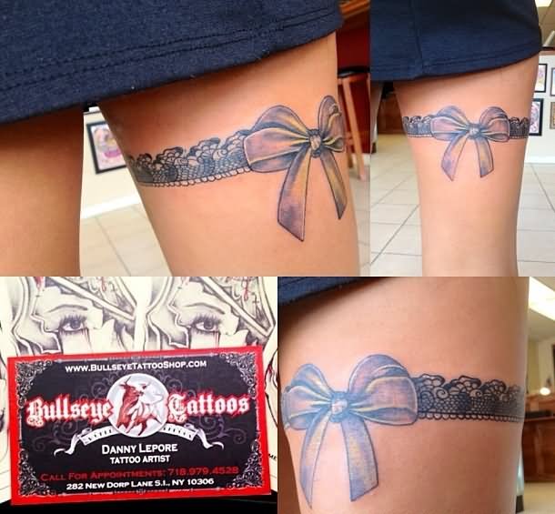 Ribbon Bow Tattoo On Back Leg