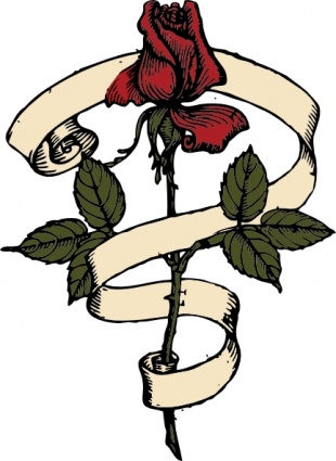 Rose With Scroll Ribbon Tattoo Design
