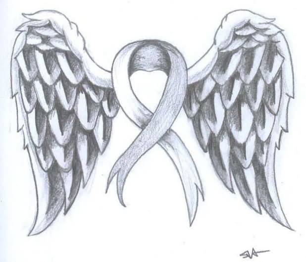 Scroll Ribbon WIth Wings Tattoo Design