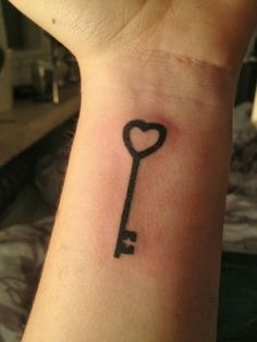 Simple Black Heart Key Tattoo Design For Wrist