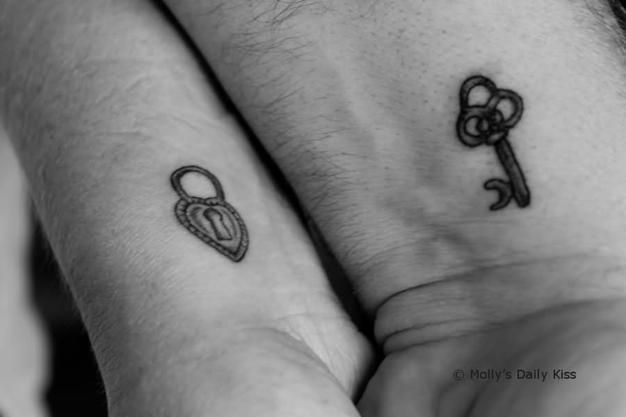 Heart Lock And Key Tattoo For Couples
