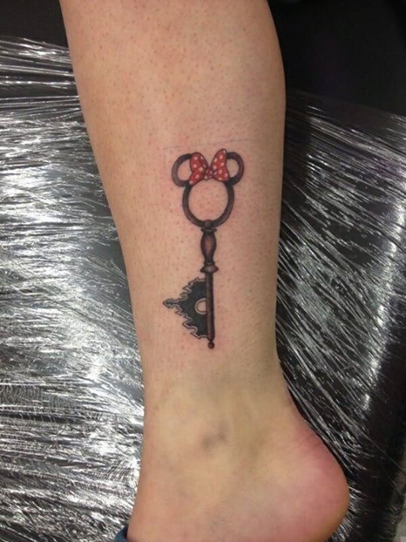 Simple Disney Key Tattoo On Leg