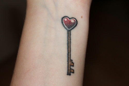 Simple Heart Key Tattoo Design For Forearm