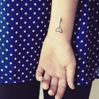 Simple Heart Key Tattoo On Wrist
