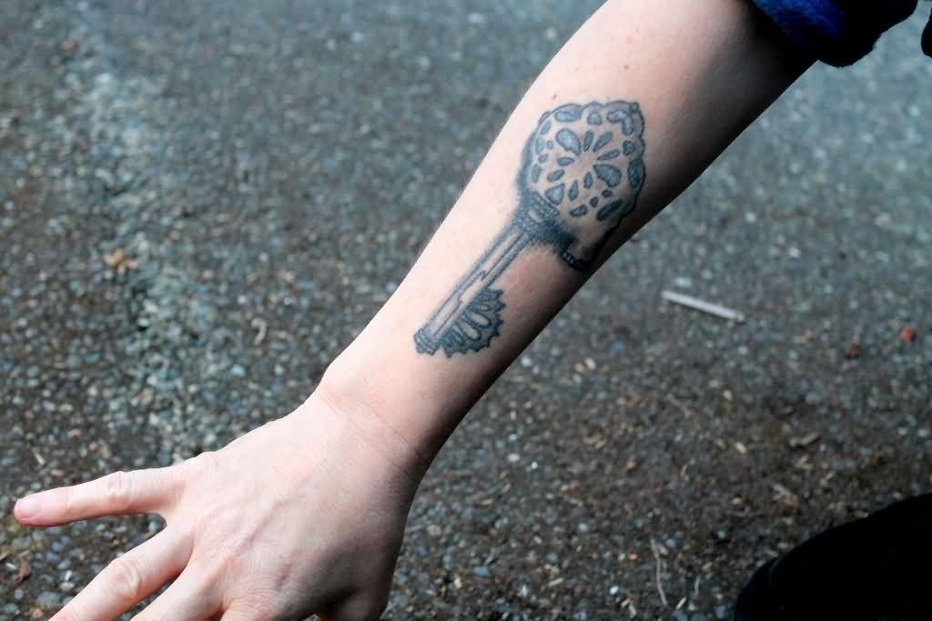 Simple Impressive Key Tattoo On Forearm