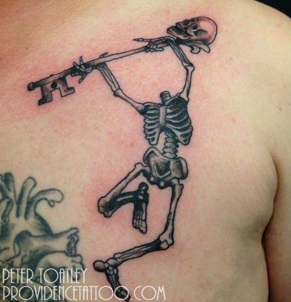 Skull Key In Skeleton Hand Tattoo Design