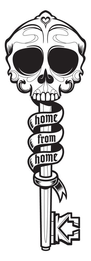 Skull Key With Banner Tattoo Stencil