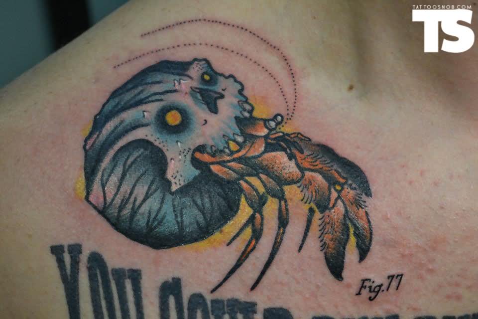 Skull and Crab Tattoo On Shoulder