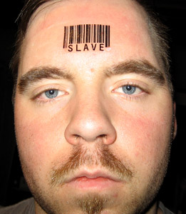 Slave Barcode Tattoo On Forehead
