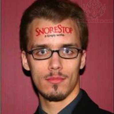 Snore Stop Tattoo On Man Forehead