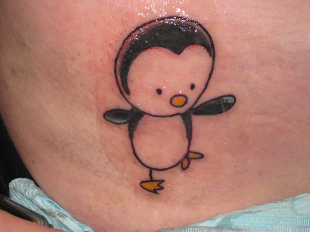 Sparkling Cute Outline Penguin Tattoo