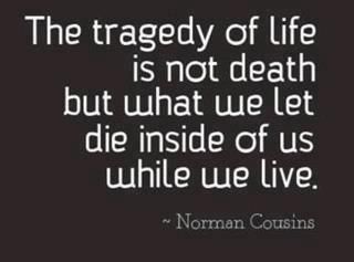 The tragedy of life is not death but what we let die inside of us while we live.    - Norman Cousins