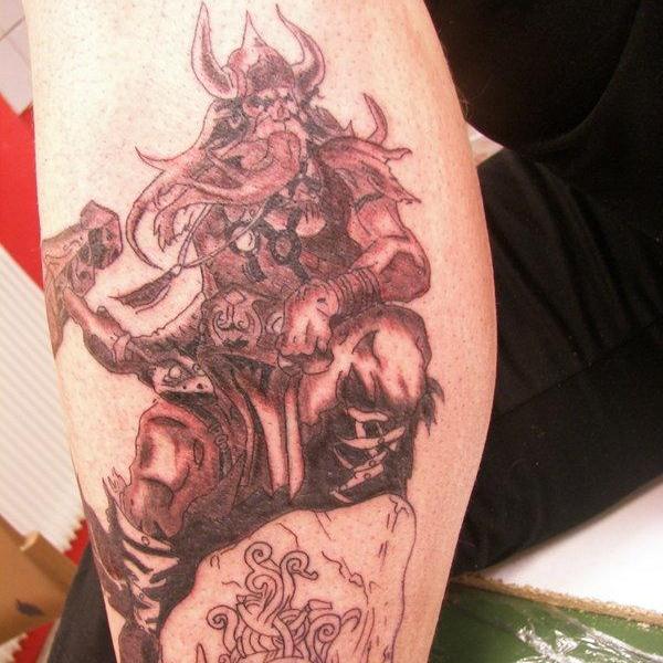 Thor Viking Tattoo On Leg