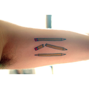 Three Pencil Tattoo On Bicep