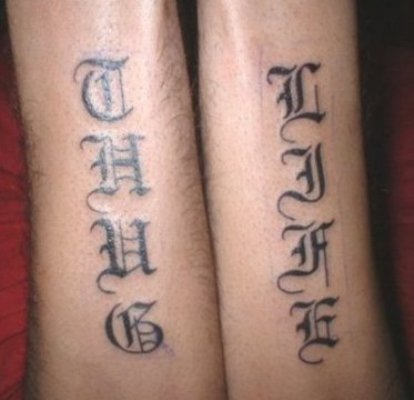 Thug Life Lettering Tattoo Design For Forearm