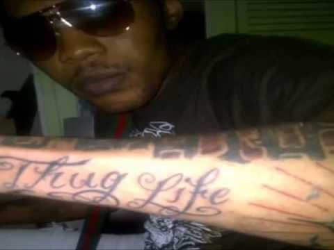 Thug Life Lettering Tattoo On Man Forearm