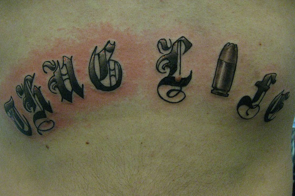 Thug Life Lettering With Bullet Tattoo Design