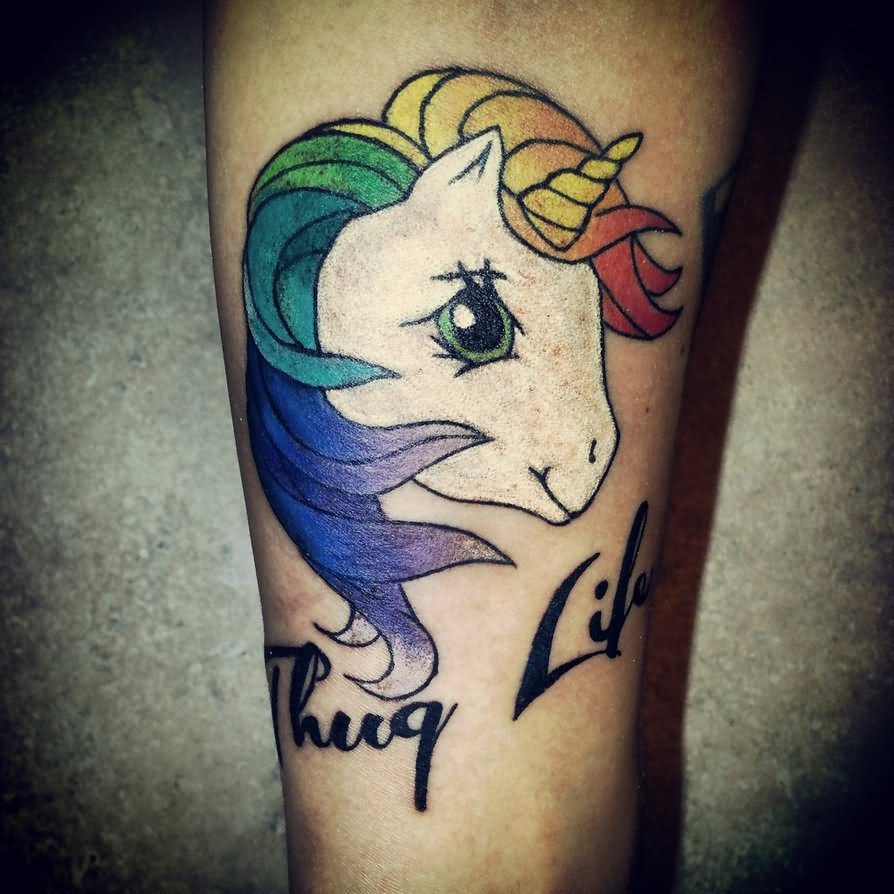 Thug Life - Rainbow Unicorn Tattoo Design For Forearm