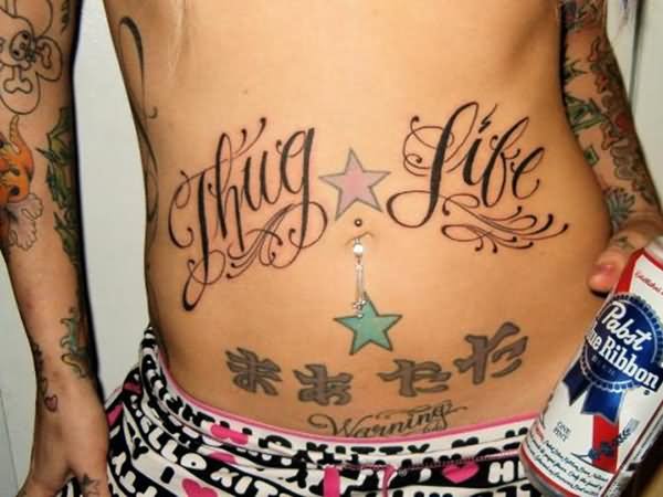 Thug Life – Stars Tattoo On Stomach